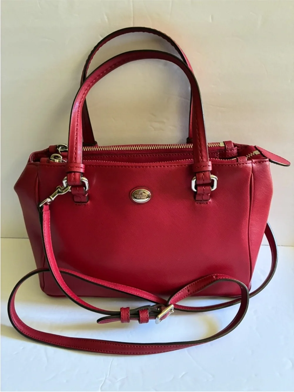 Coach Deep Red Cross Grain Leather Satchel with Strap EUC!! - Picture 1 of 14
